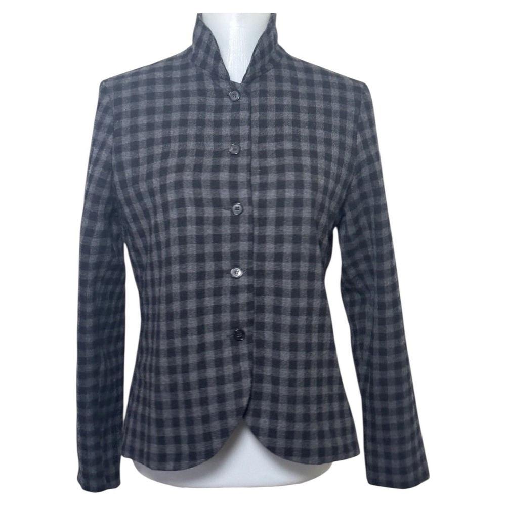 Apuntob Pure Wool Blazer Jacket Lined Checkerd Women Small Gray Black Italy Made